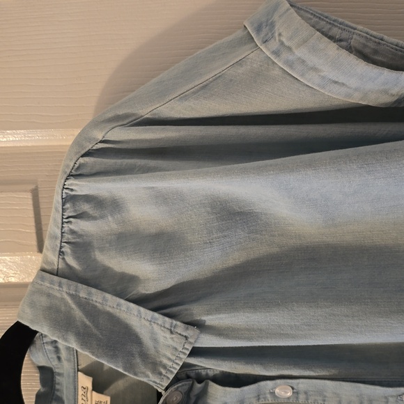 A.N.A WOMENS PETITE PLUS SIZE BLUE LIGHT WASH SHORT SLEEVE FRONT BUTTON TOP PXL - Picture 6 of 15